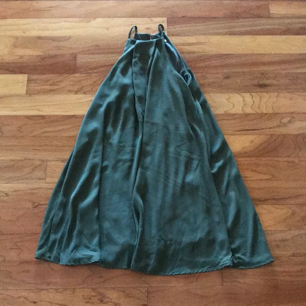 high neck green dress